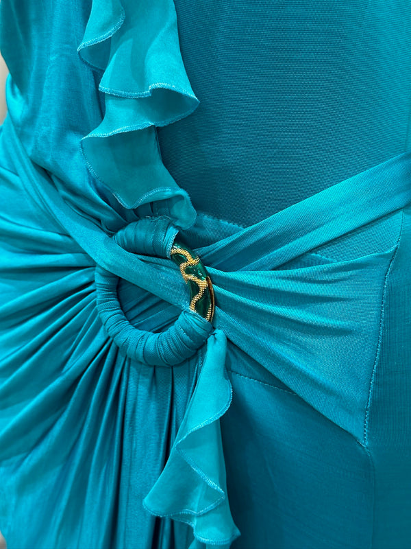 S/S2006 Roberto Cavalli ruffled wrap midi dress