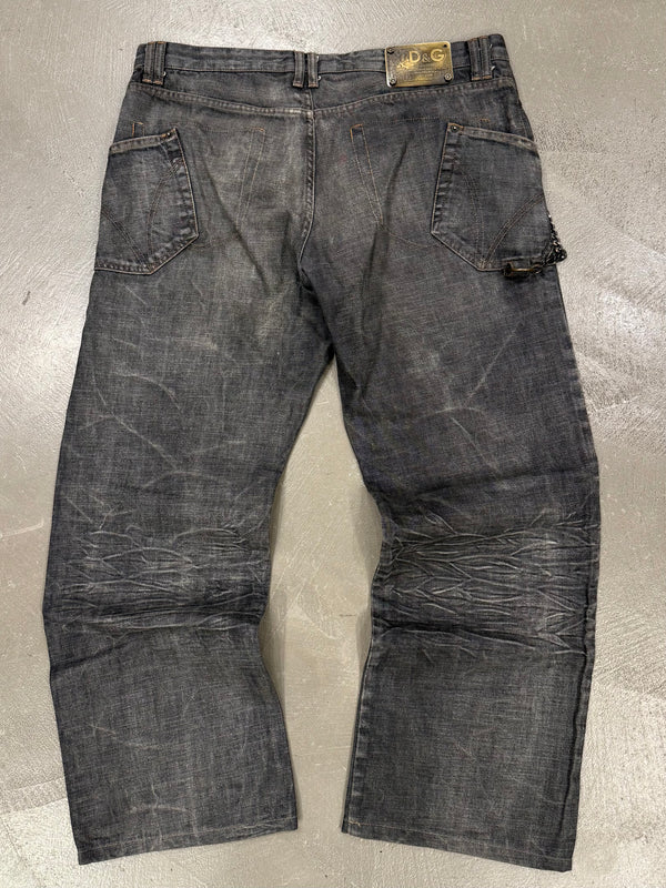 2003 Dolce & Gabbana asymmetrical heavy denim with chain