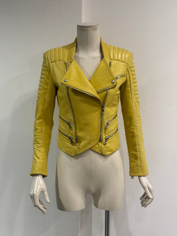 Balmain by Decarnin biker yellow leather jacket