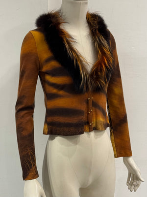 F/W2000 Roberto Cavalli tiger print cardigan with fur collar