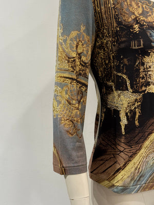 2000s Roberto Cavalli baroque interior print mesh top