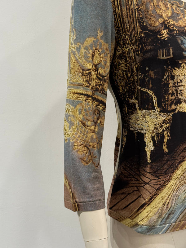 2000s Roberto Cavalli baroque interior print mesh top