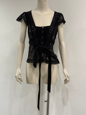 2000s Dolce & Gabbana lace tie-waist corseted top