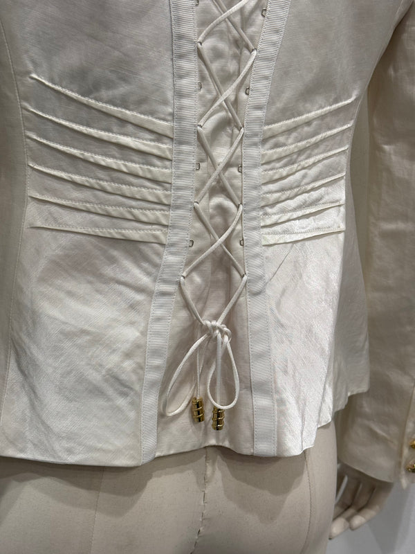 2000s Roberto Cavalli ivory satin tailored blazer