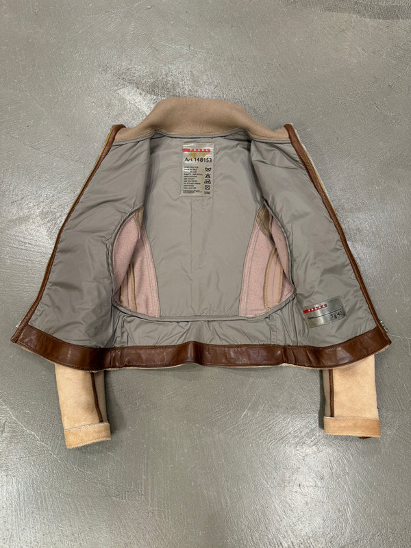 2000s Prada pony hair hybrid leather biker jacket