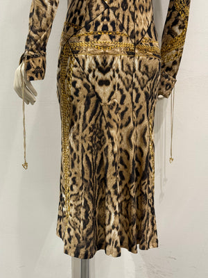 F/W2003 Roberto Cavalli leopard print dress with chains