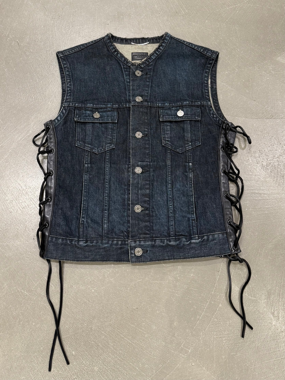 2012 Saint Laurent by Hedi Slimane lace-up leather denim vest