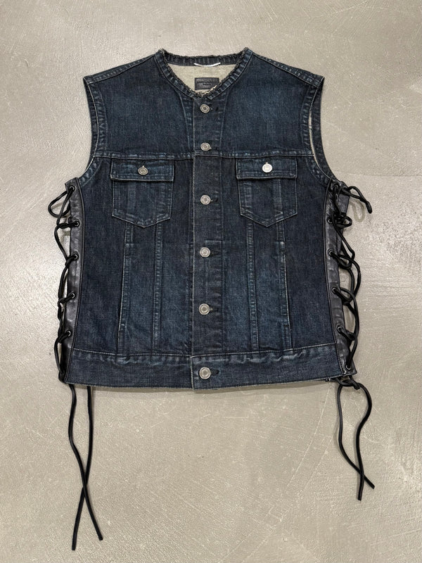 2012 Saint Laurent by Hedi Slimane lace-up leather denim vest