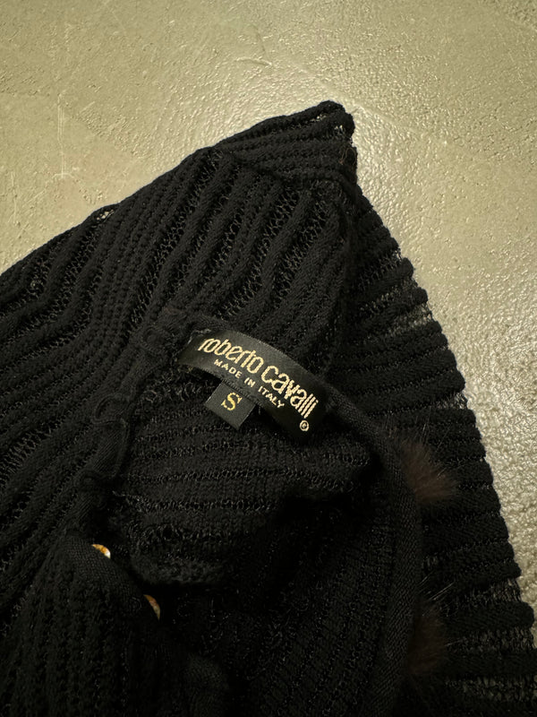 2000s Roberto Cavalli real fur transparent mesh knit