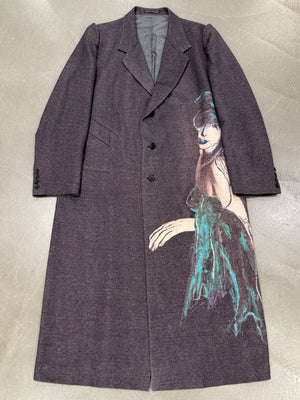 A/W2024 Yohji Yamamoto Pour Homme Runway “Lady Print” Pinched Shoulder Long coat