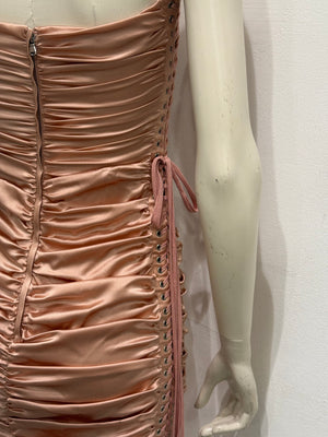 S/S2003 Dolce & Gabbana lace-up bondage ruched silk midi dress