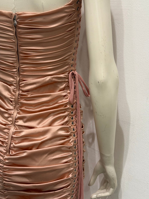 S/S2003 Dolce & Gabbana lace-up bondage ruched silk midi dress