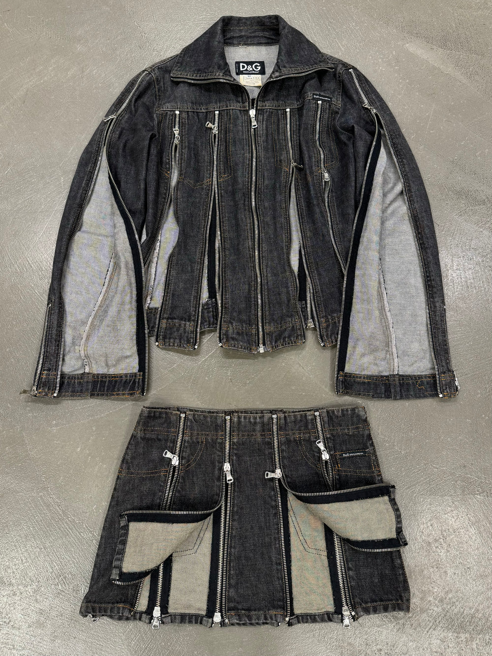 S/S 2004 Dolce & Gabbana zipper denim set (jacket + skirt)