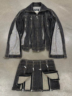 S/S 2004 Dolce & Gabbana zipper denim set (jacket + skirt)