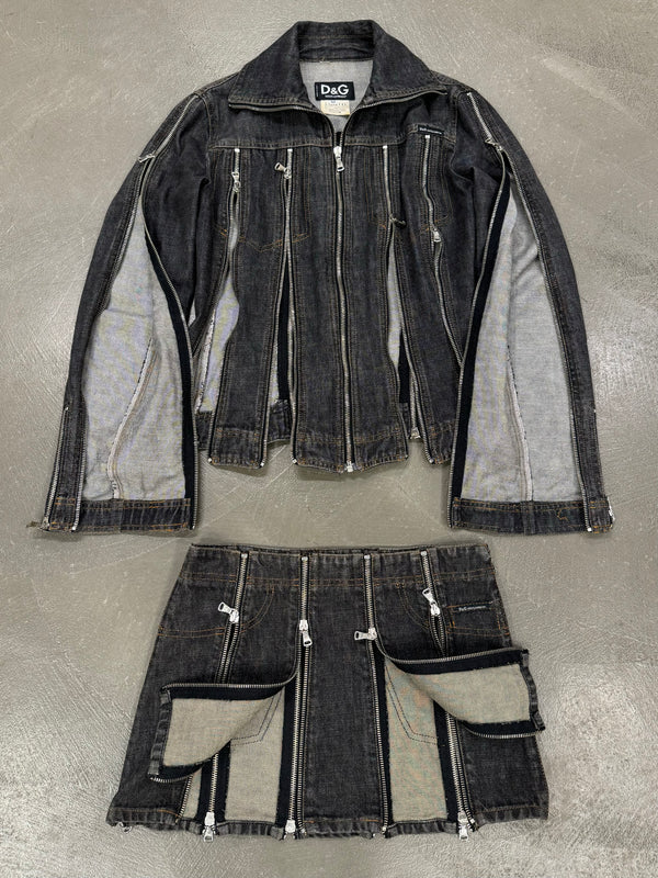 S/S 2004 Dolce & Gabbana zipper denim set (jacket + skirt)