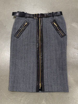 A/W2000 Gucci by Tom Ford runway set leather trip jacket & skirt