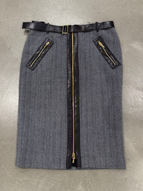 A/W2000 Gucci by Tom Ford runway set leather trip jacket & skirt