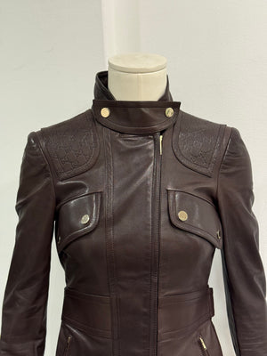 2000s Gucci monogram military leather jacket