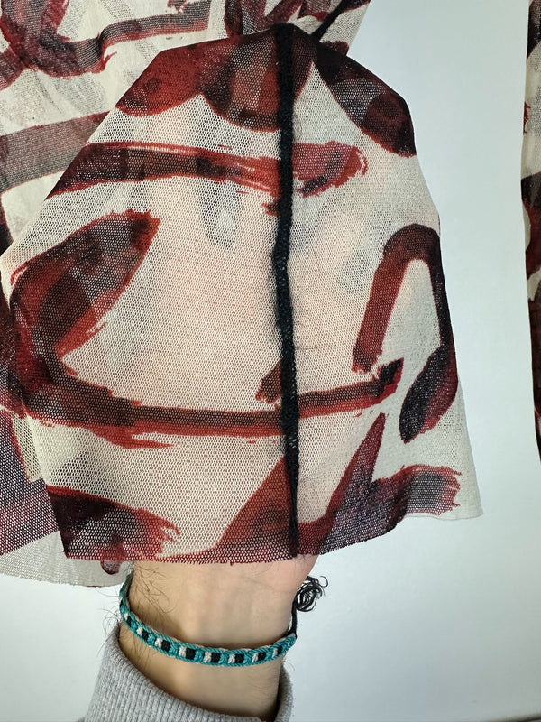 AW2001 Jean Paul Gaultier Blood Script sheer mesh top