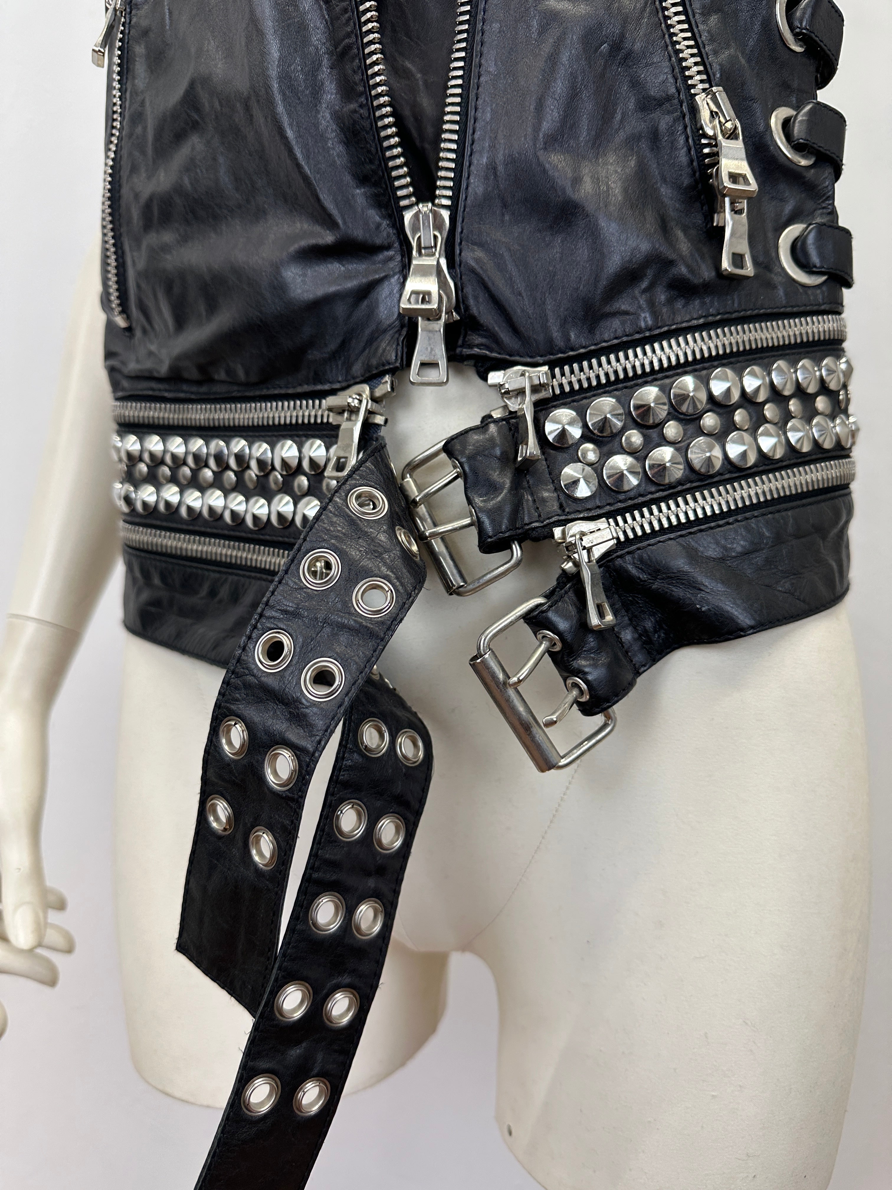 S/S2011 Balmain by Decarnin leather metal studded biker vest