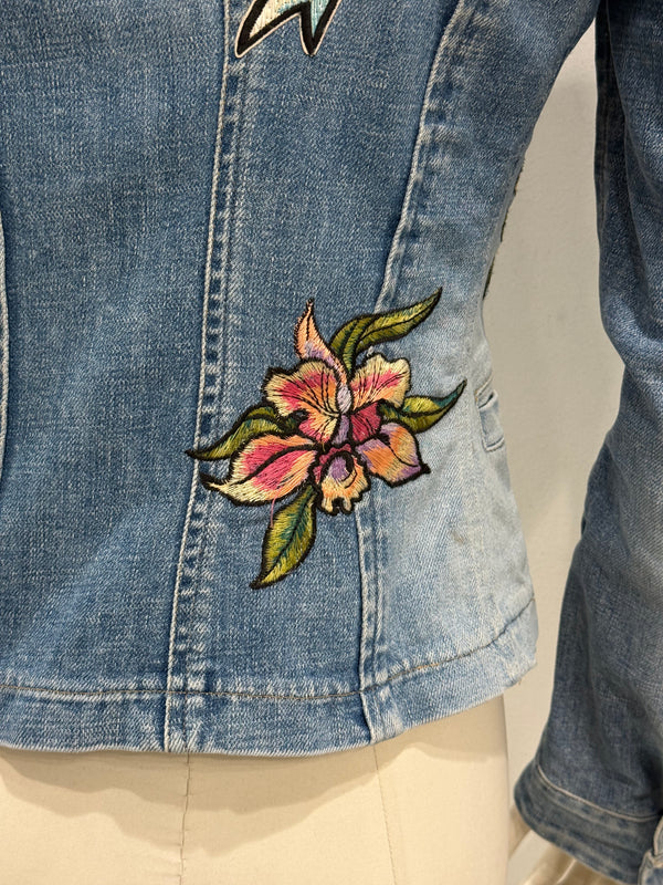 S/S2003 Roberto Cavalli tattoo embroidered denim jacket