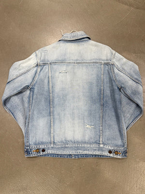 2020 Saint Laurent light wash distressed denim trucker jacket