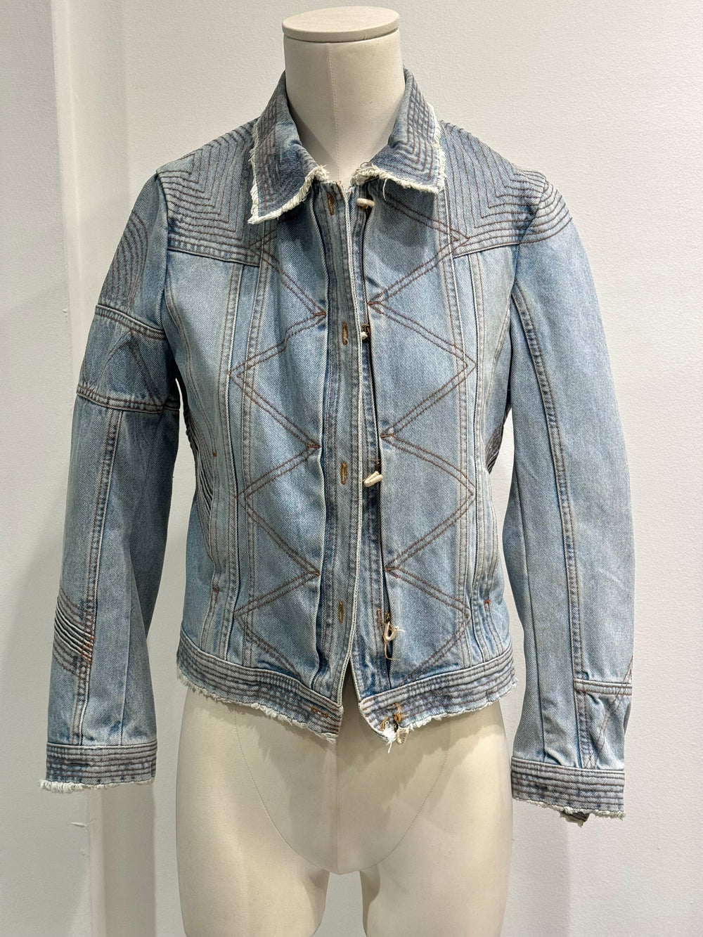 2000s Roberto Cavalli mainline paneled biker denim jacket