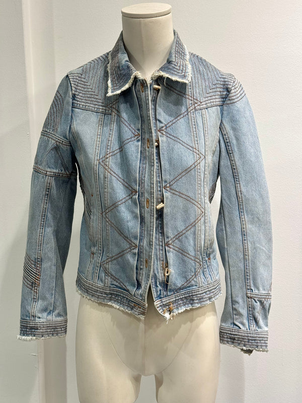2000s Roberto Cavalli mainline paneled biker denim jacket