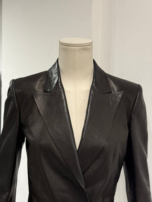 2001 Gucci by Tom Ford black leather tie waist jacket
