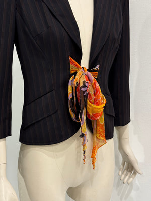 2000s Dolce & Gabbana scarf detail pinstripe suit