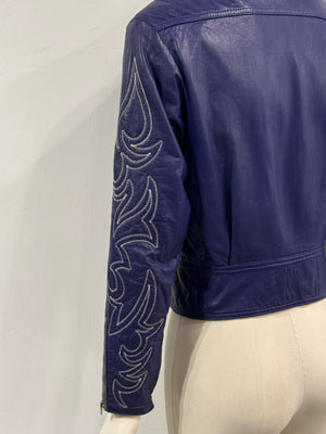1980s Claude Montana embroidered sleeve leather jacket