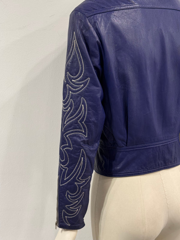 1980s Claude Montana embroidered sleeve leather jacket