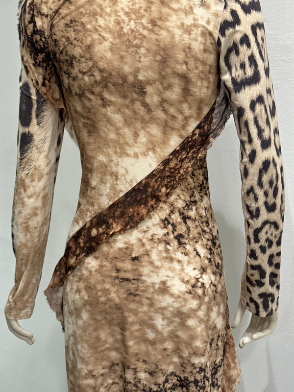 2001 Roberto Cavalli Leopard printed silk draped dress