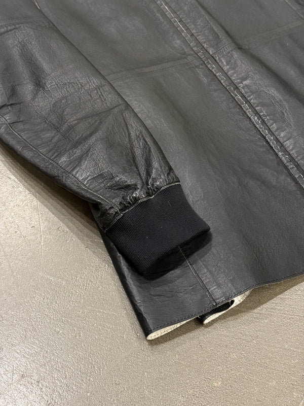 2012 Emporio Armani black leather hooded jacket