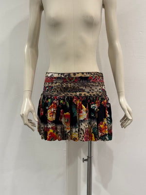 2000s Cavalli floral and leopard print mini skirt