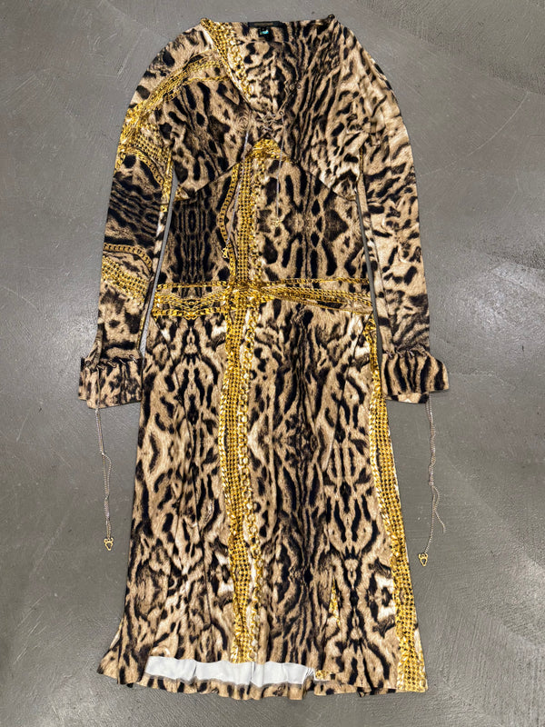 F/W2003 Roberto Cavalli leopard print dress with chains