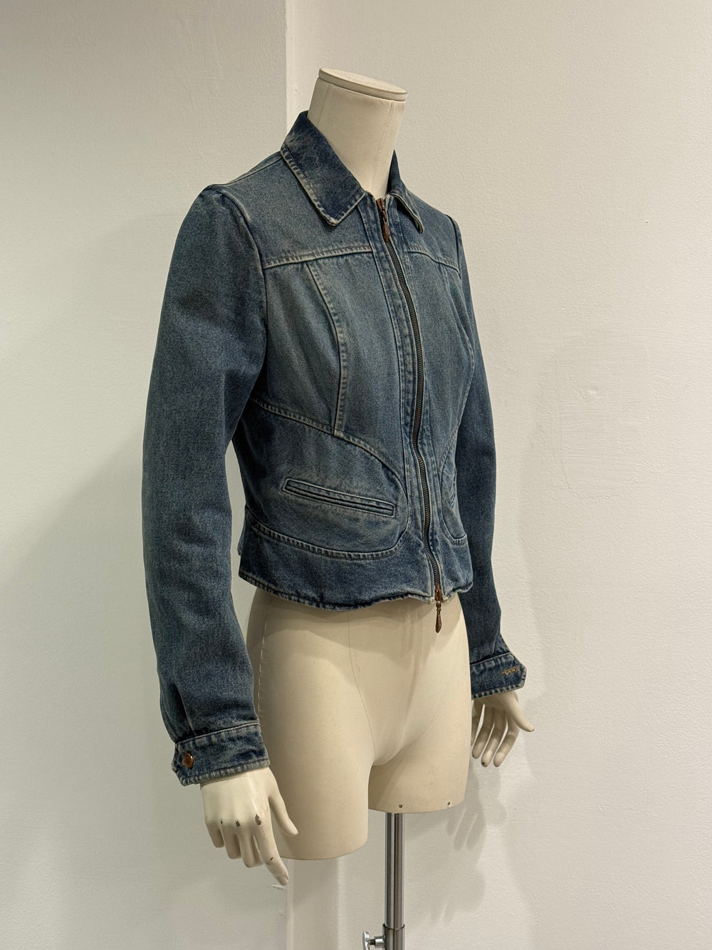 2000s Roberto Cavalli fitted paneled denim jacket
