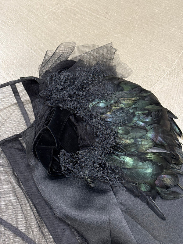 A/W 2004 Comme des Garçons runway feather shoulder mesh top