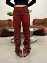 Load image into Gallery viewer, A/W2001 Ann Demeulemeester distressed painted red leather pants
