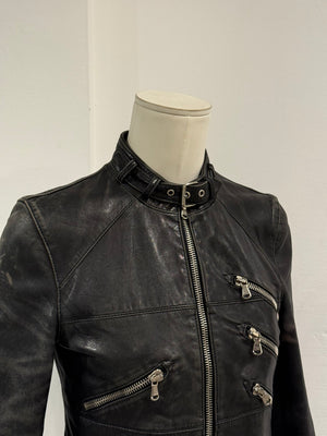 2001 Dolce & Gabbana multi zip faded distressed biker leather jacket