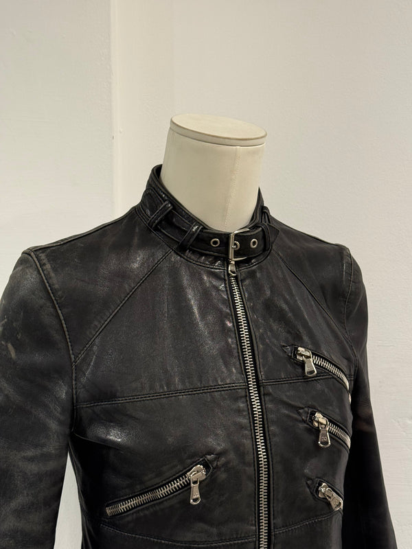 2001 Dolce & Gabbana multi zip faded distressed biker leather jacket