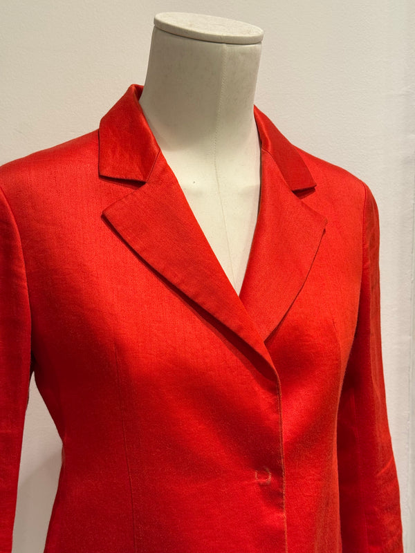 S/S2005 Yohji Yamamoto runway asymmetrical red ramie jacket