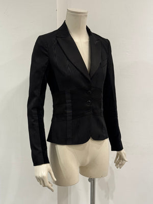2000s Roberto Cavalli structured wood print blazer with corset detailing