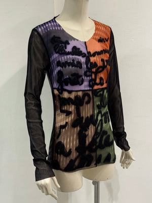 A/W2001 Jean Paul Gaultier colorblock graphic mesh top