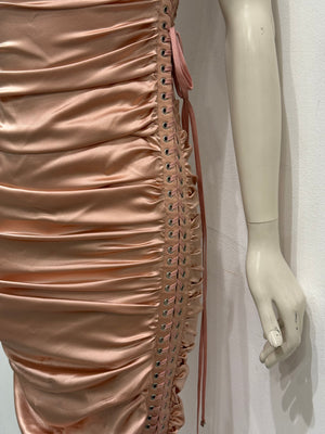 S/S2003 Dolce & Gabbana lace-up bondage ruched silk midi dress