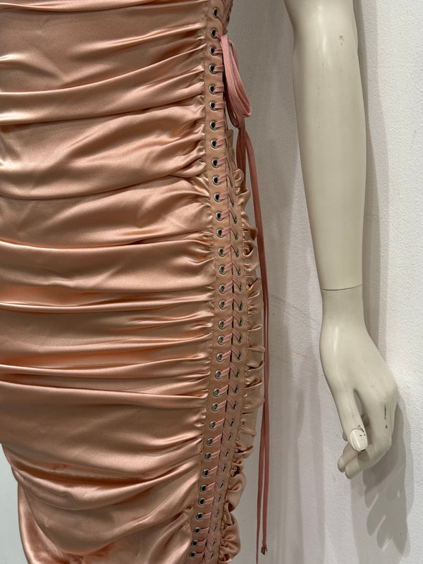 S/S2003 Dolce & Gabbana lace-up bondage ruched silk midi dress