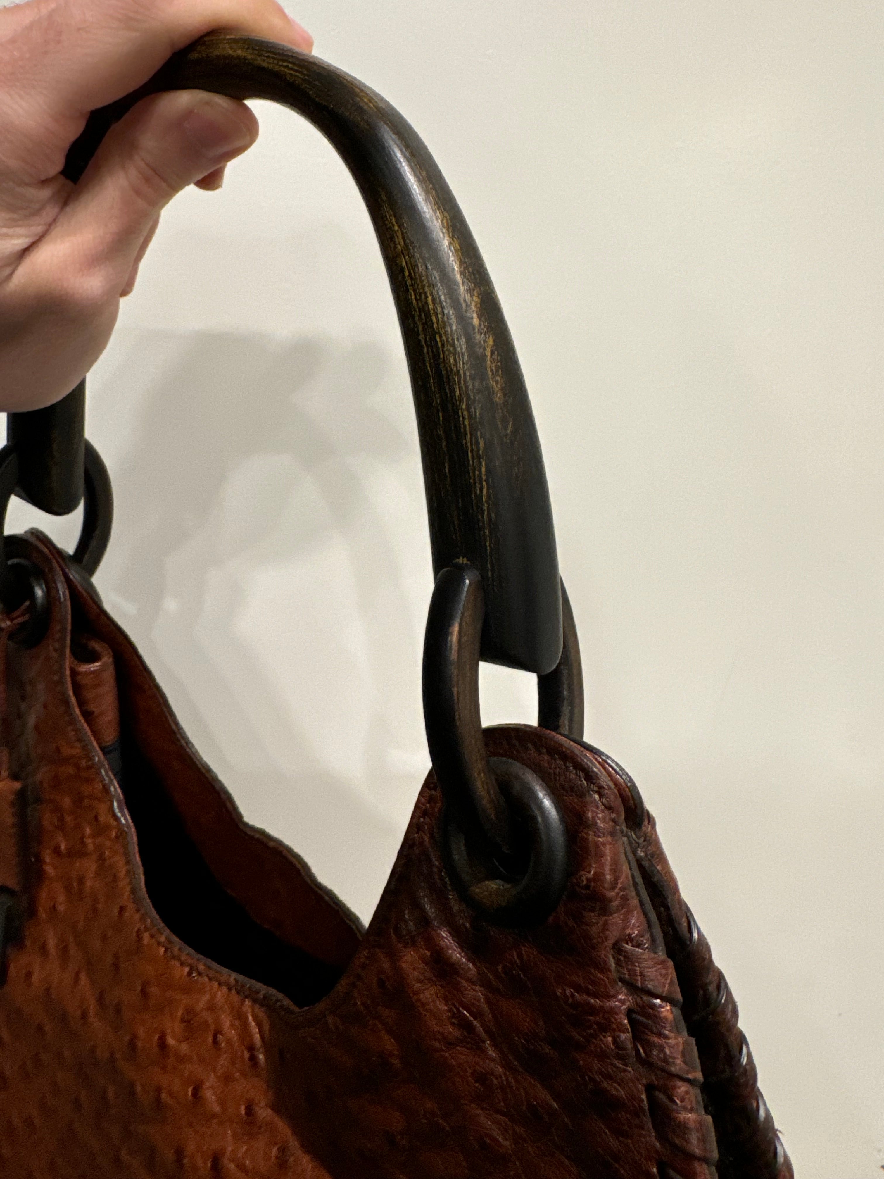 F/W 2002 Gucci by Tom Ford Genuine Ostrich Leather Wood Top Handle Bag