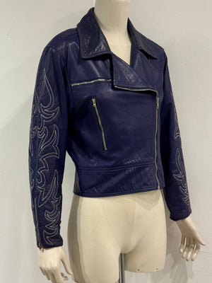 1980s Claude Montana embroidered sleeve leather jacket