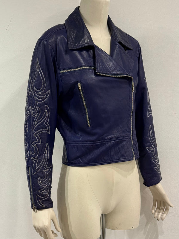 1980s Claude Montana embroidered sleeve leather jacket