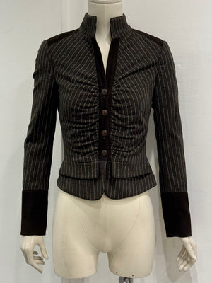2000s Roberto Cavalli structured ruched velvet trim stiped jacket